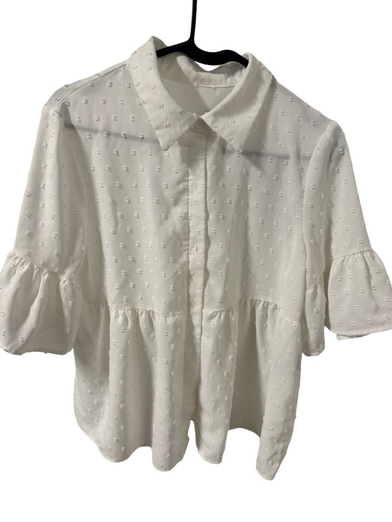SHEIN Tops - SHEIN White Swiss Dot Button-Front Peplum Top